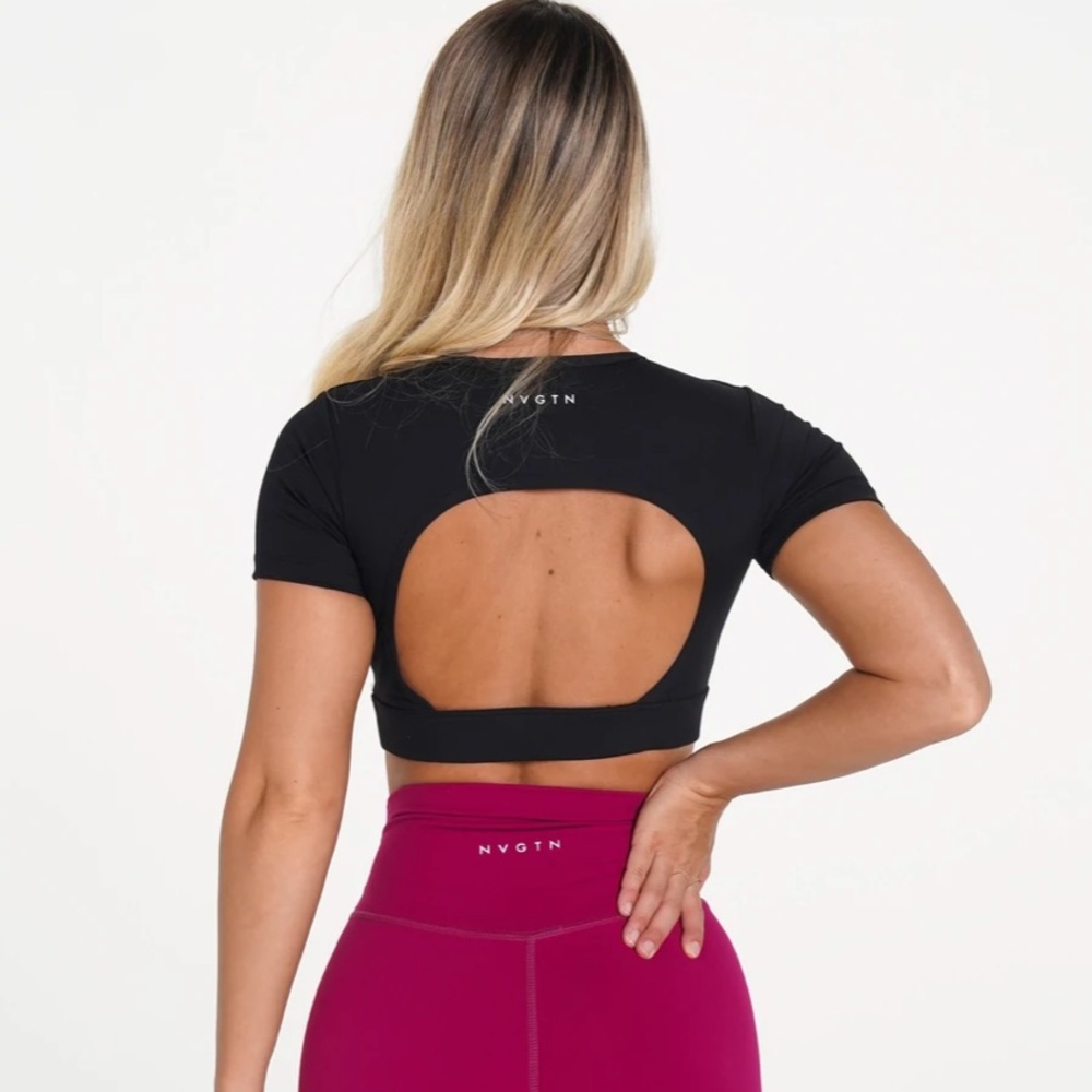 NVGTN Black Open Back Crop Tee